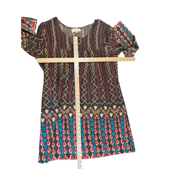 Cathaya Boho Brown Graphic Stretch Knit Tunic Women's Size L Wood Accent Fall - Picture 7 of 7